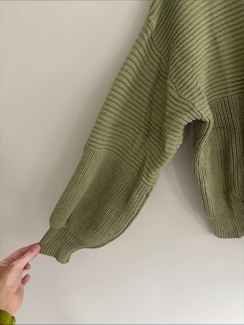 Olive Green Ribbed Knit Sweater - Picture 3 of 5